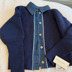 Navy and Denim Button-Up Cardigan